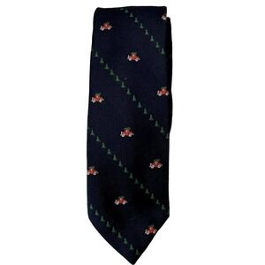 Vintage Alynn Christmas Holiday Neck Tie Navy Blue Red Truck Trees Novel…
